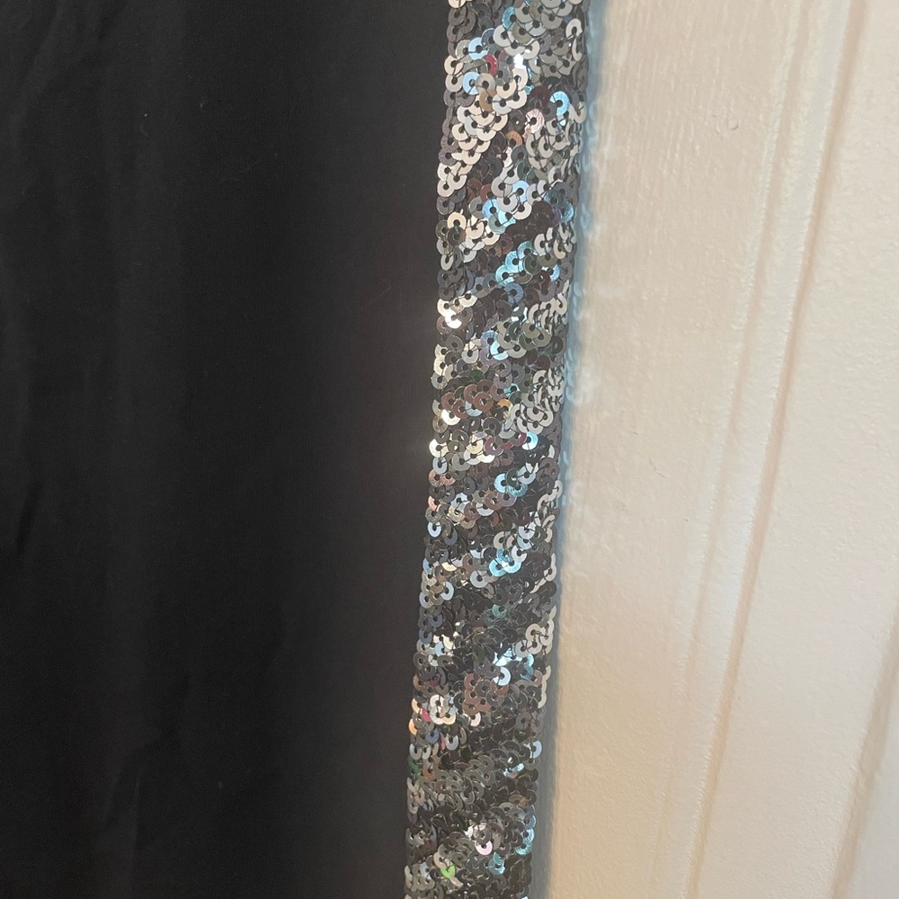 Black Leggings with Silver Sequin Stripes - Picture 2 of 9